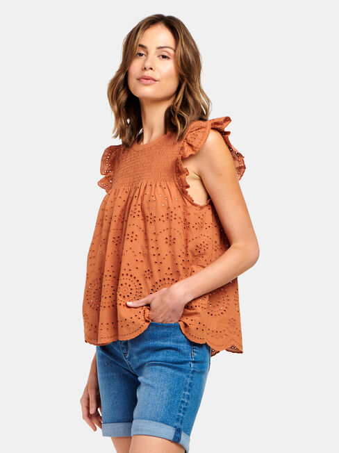 Bonnie Broderie Top, Red, hi-res