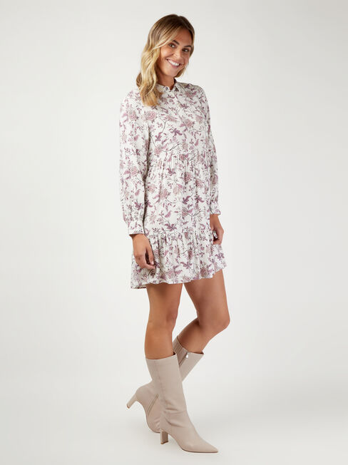 Isla Half Button Tiered Dress, Print, hi-res