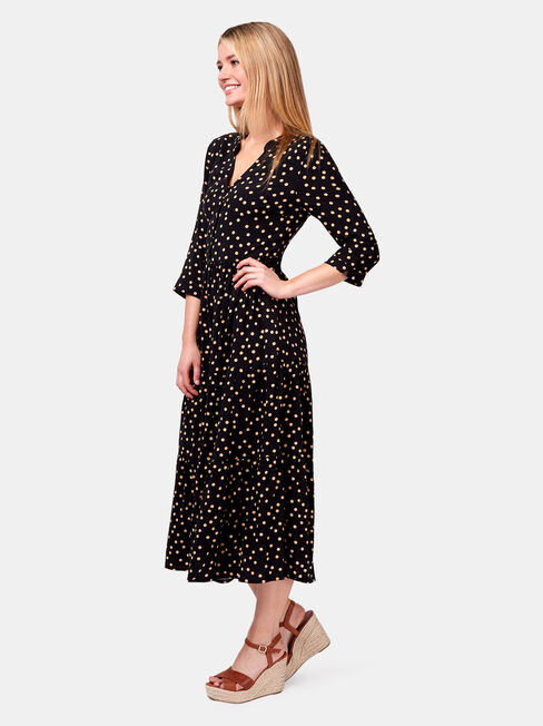 Holly Spot Midi Dress, Black, hi-res