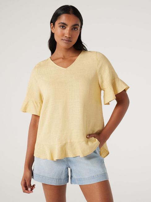 Avrel Ruffle Hem Top, Golden, hi-res