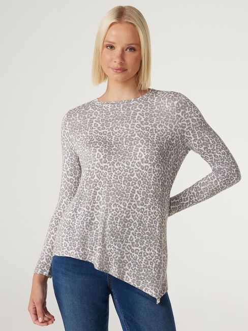 Aries Soft Touch Asymmetric Hem Pullover, Neutral Leopard, hi-res