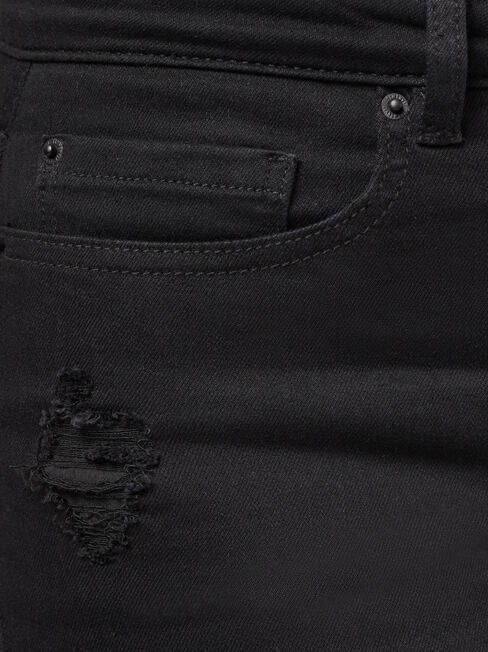 Isabelle Distressed Mid Waisted Skinny 7/8 Jeans Black, Black, hi-res