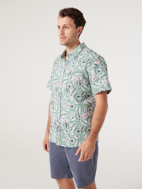 SS Mitchell Print Linen Shirt, Sea Mist Multi, hi-res