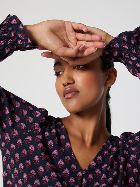 Olive Button Down Blouse, Pink Geo, hi-res