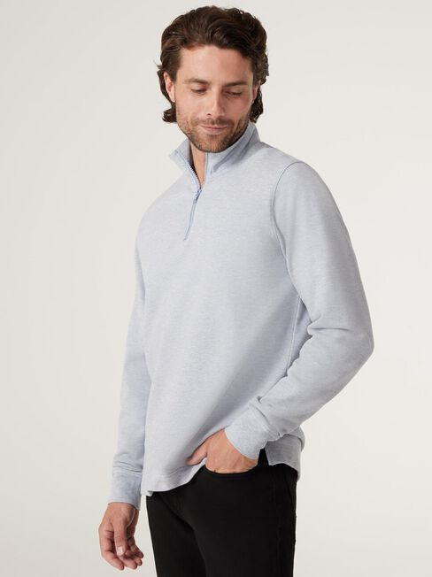Samuel Funnel Zip Neck Long Sleeve Knit, Grey Marle, hi-res