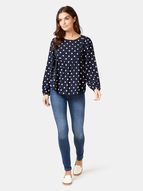 Avery Ladder Trim Blouse, Print, hi-res