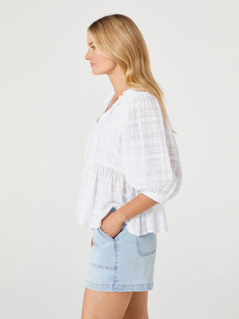 Elfie Tie Neck Blouse, White, hi-res
