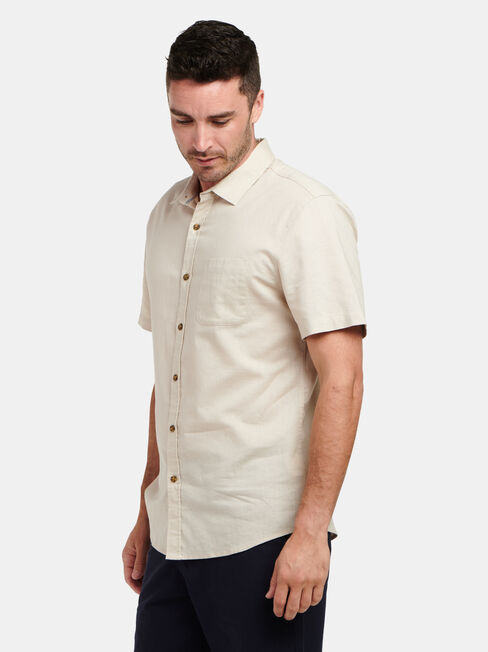 Ethan Short Sleeve Textured Shirt, Brown, hi-res