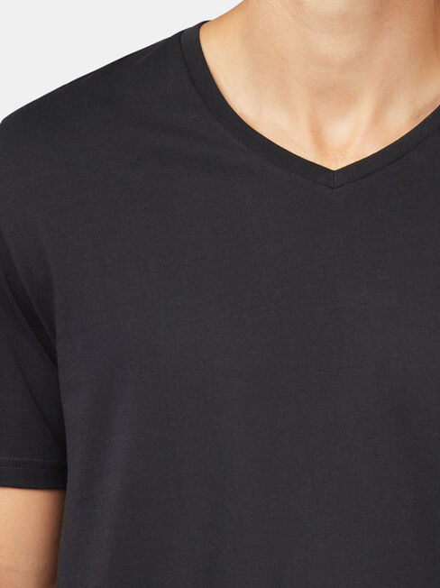 Basic Short Sleeve V-Neck Tee, Black, hi-res