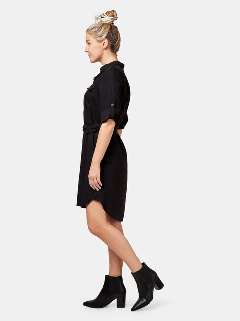Stella Tencel Shirt Dress, Black, hi-res