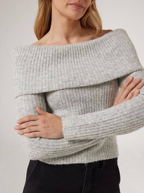 Buy Ophelia Off Shoulder Knit - Grey Online | Jeanswest