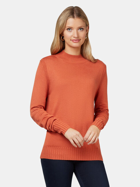 Kara Essential Funnel Neck Pullover, Orange, hi-res