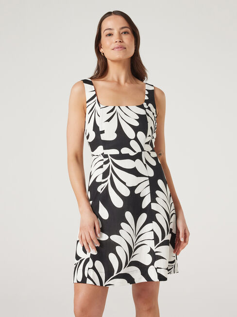 Elora Mini Dress, Mono Print, hi-res