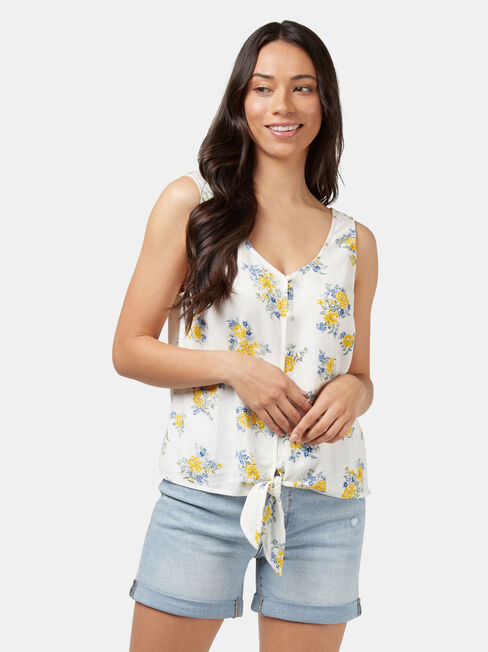 Luna Linen Blend Tie Front Tank, Print, hi-res