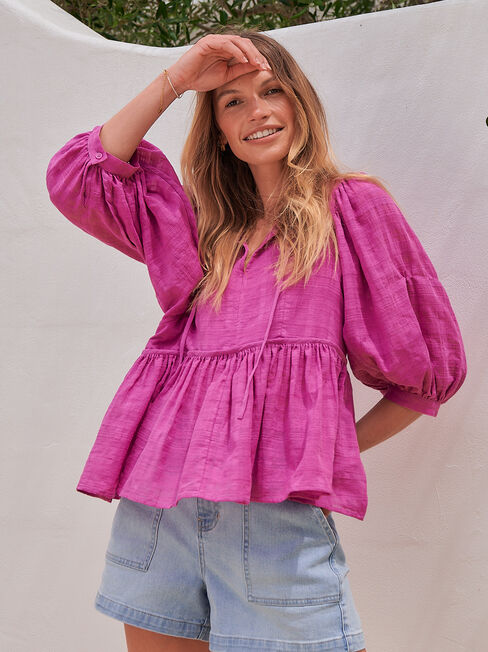 Elfie Tie Neck Blouse, Purple, hi-res