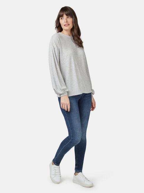 Ella Drop Shoulder Textured Top, Grey, hi-res