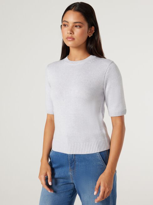 Olivia Knit Tee, Grey, hi-res