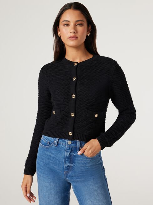 Megan Textured Cardigan, Black, hi-res