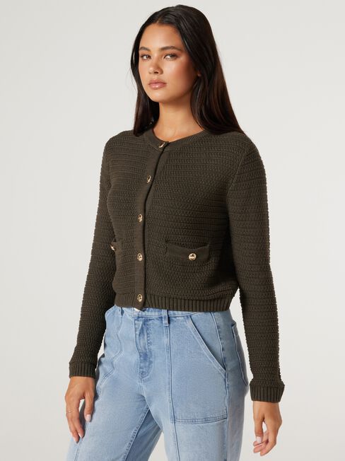 Megan Textured Cardigan, Green, hi-res