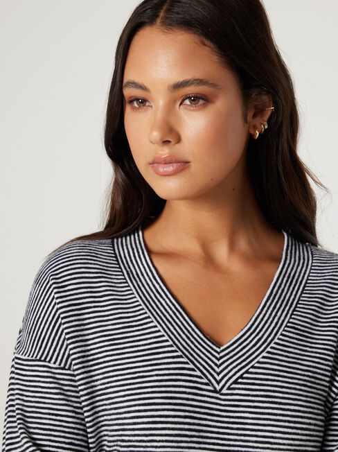 Viv V-Neck Soft Touch Top, Stripe, hi-res