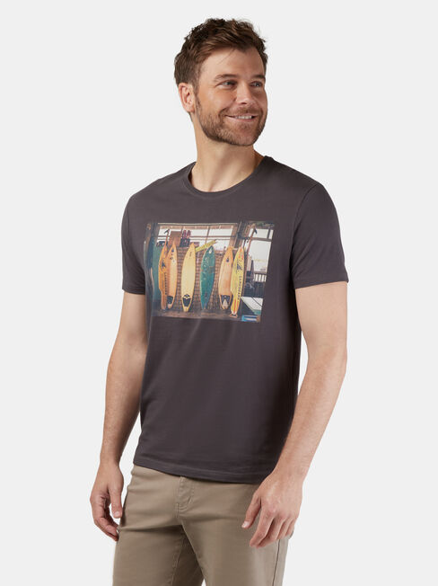 Leon Short Sleeve Print Crew Tee, Grey, hi-res