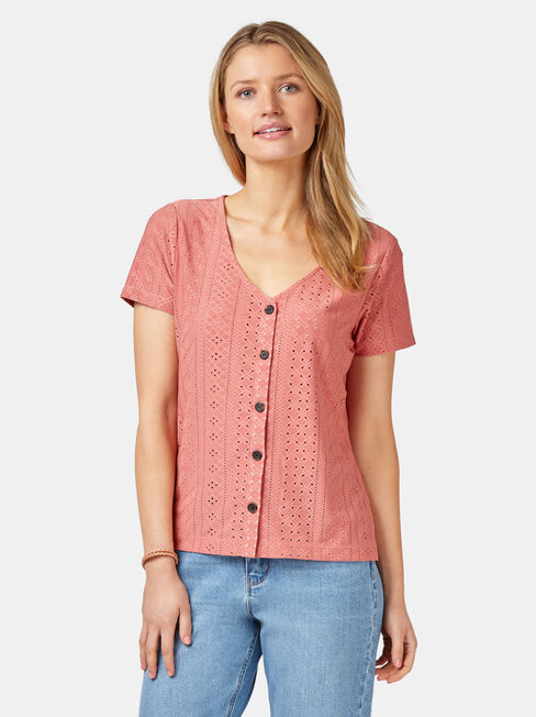 Maddison Lace Tee, Red, hi-res