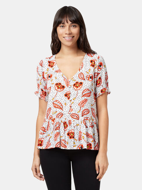 Cassie Peplum Top, White, hi-res