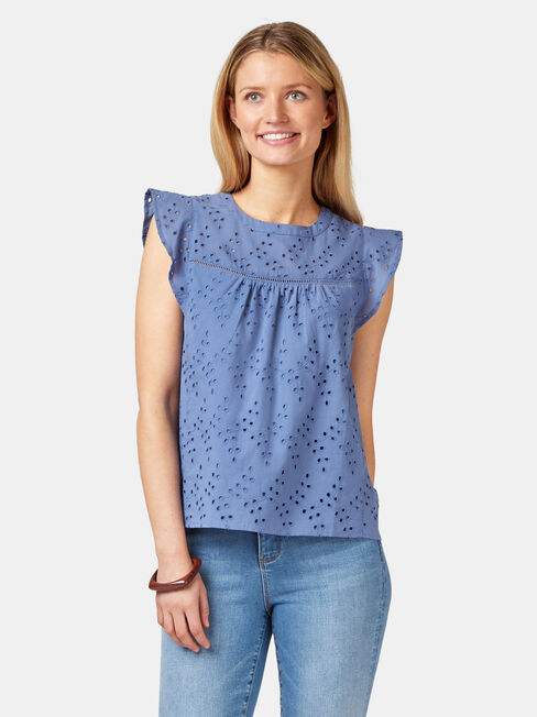 Gianna Broderie Top, Blue, hi-res