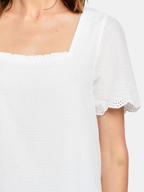 Sara Square Neck Textured Top, White, hi-res