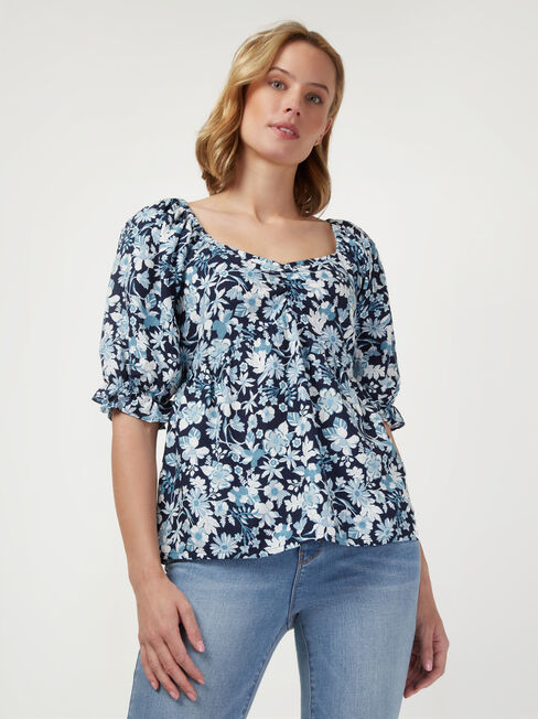 Daphne Sweetheart Neck Top, Floral, hi-res