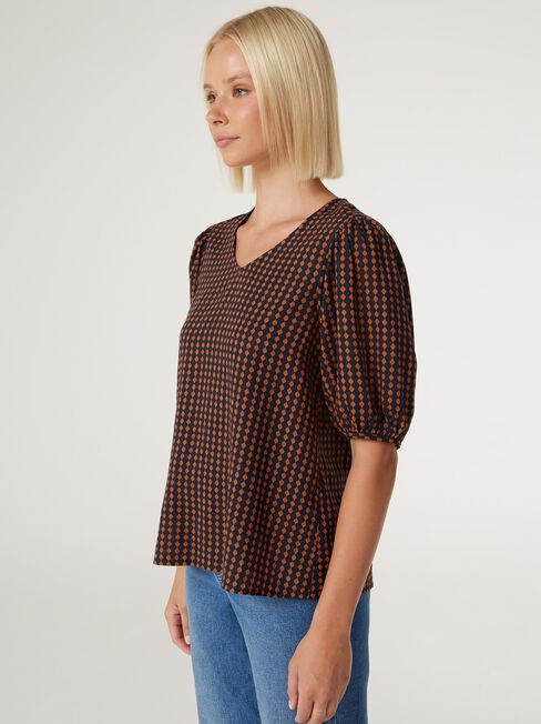 Maya V-Neck Top, Abstract Check, hi-res