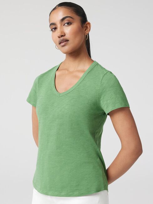Essential V-Neck Tee, Forest Green, hi-res