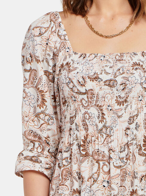 Shell Shirred Bust Dress, Print, hi-res