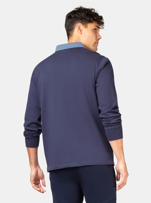 Casper Long Sleeve Rugby Polo, Blue, hi-res