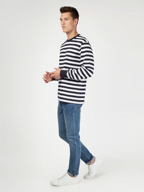 LS Wilton Stripe Crew Tee, White, hi-res