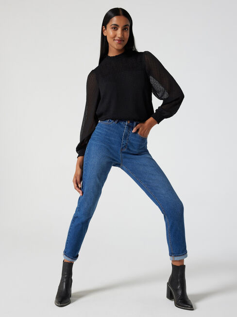 Amy Frill Sleeve Top, Black, hi-res
