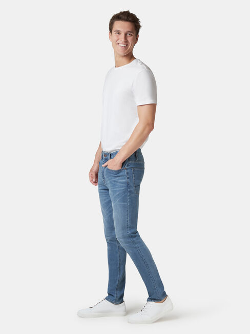 Denim Flex Slim Tapered Jeans Mid Vintage, Light Indigo, hi-res