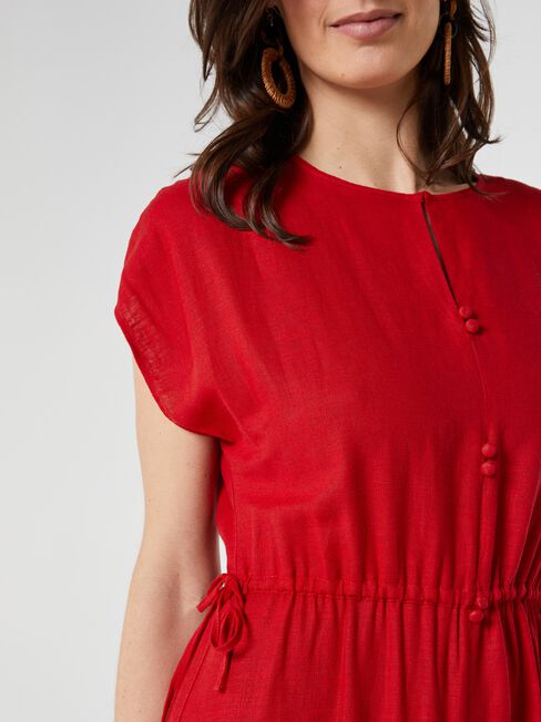 Avery Linen Midi Dress, Red, hi-res