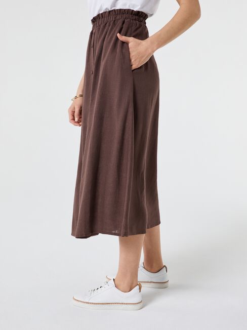 Collette Ruched Waist Midi Skirt, Brown, hi-res