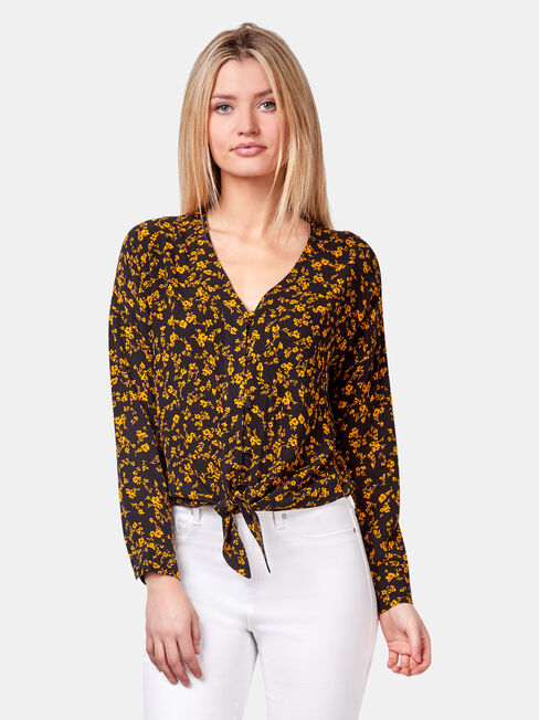 Tiffany Tie Front Shirt, Black, hi-res