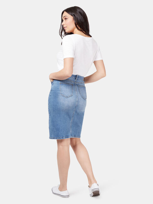 Donna Button Fly skirt, Blue, hi-res