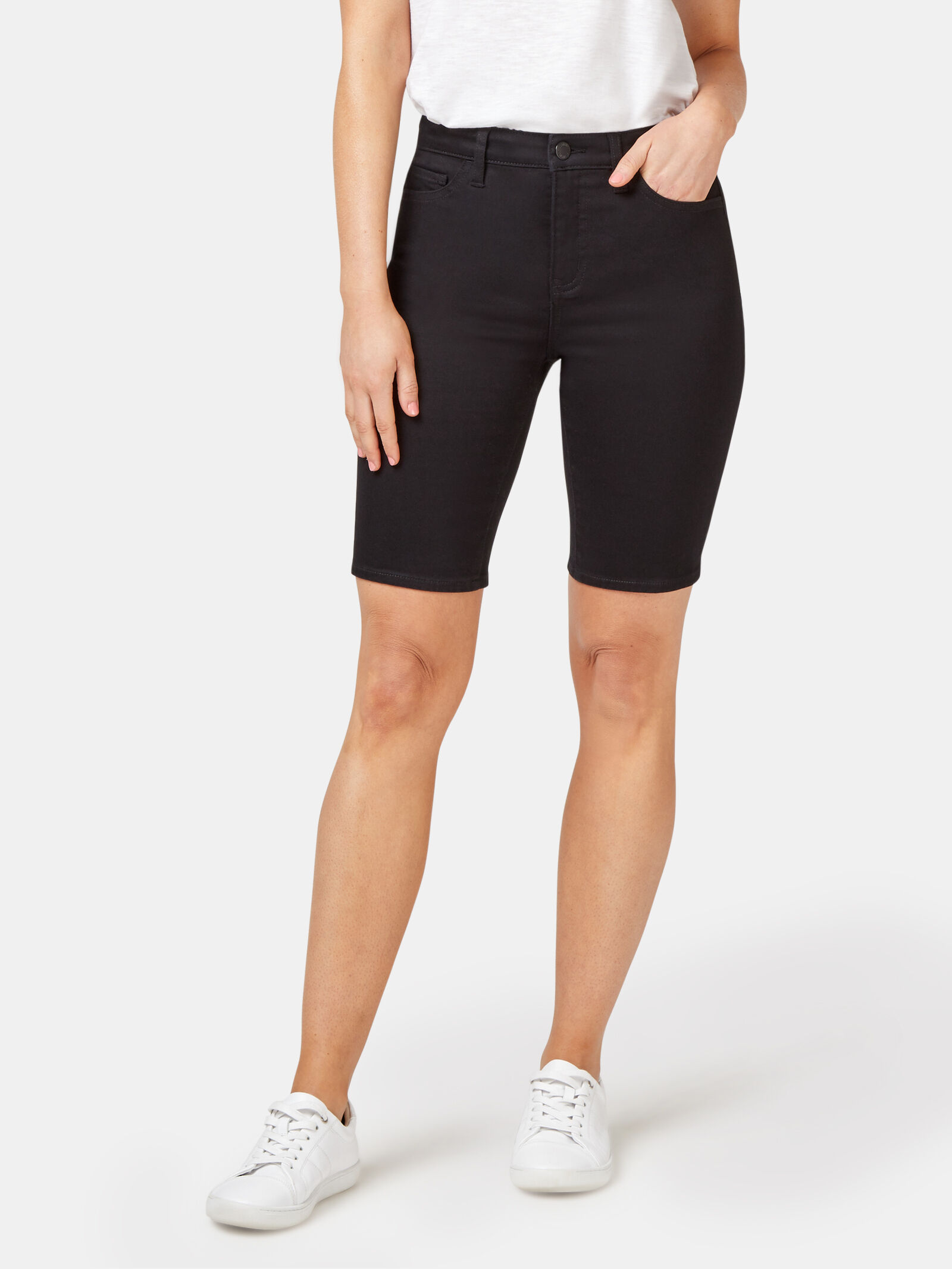 Knee length denim shorts best sale black