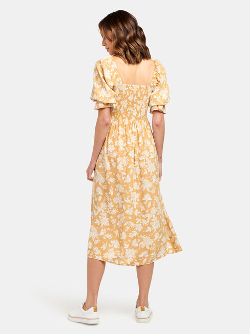 Shell Shirred Bust Dress, Yellow, hi-res