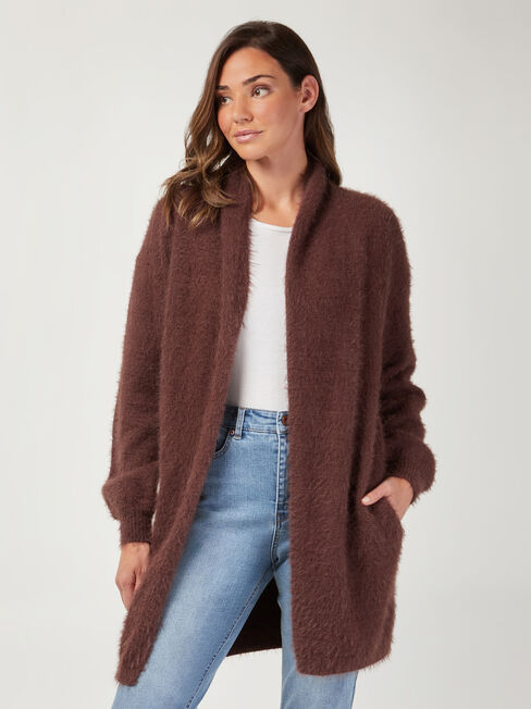 Faye Fluffy Soft Cardi, Brown, hi-res