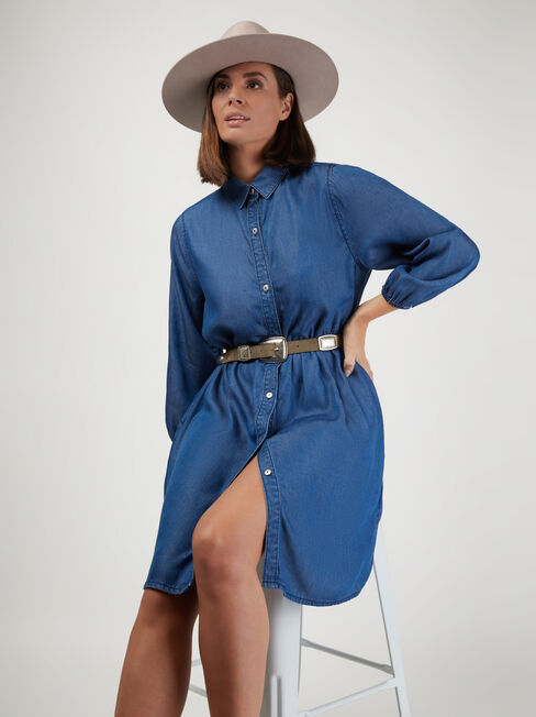 Ella Denim Shirt Dress, Blue, hi-res