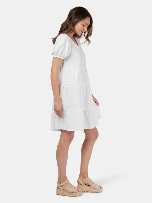 Emily Tiered V-Neck Dress, White, hi-res