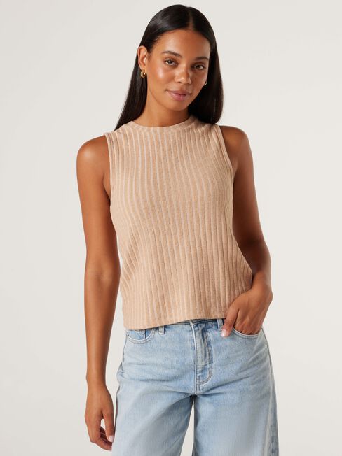 Sara Cozy Rib Tank, Caramel, hi-res