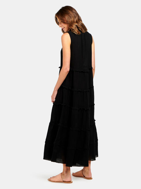 Sophie Sleeve Tiered Midi Dress, Black, hi-res