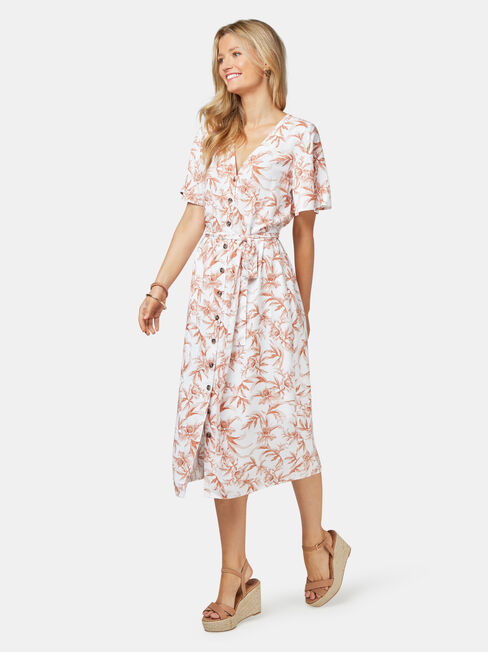 Veronica Button Thru Dress, White, hi-res