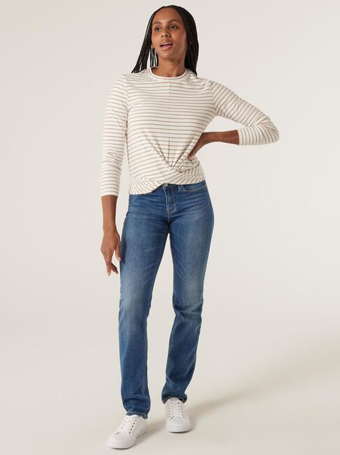 Beck Twist Hem Jersey Top, White/Camel Stripe, hi-res